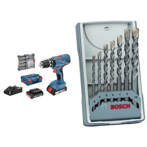 Bosch Professional 18V Akku Schlagbohrschrauber GSB 18V-21 (inkl. 2x2,0 Ah Akku, 40tlg. Zubehör Set) + 7-tlg. CYL-3 Betonbohrer Set (für Beton, Ø 4/5/6/6/7/8/10 mm) von Bosch Professional