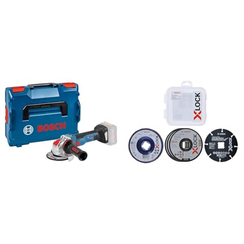 Bosch Professional 18V Akku Winkelschleifer GWX 18V-10 SC (mit X-LOCK-Aufnahme,Scheiben-Ø: 125mm, in L-BOXX) + 5tlg. X-LOCK Trennscheiben Set (Edelstahl, Metall, Ø 125 mm) von Bosch Professional