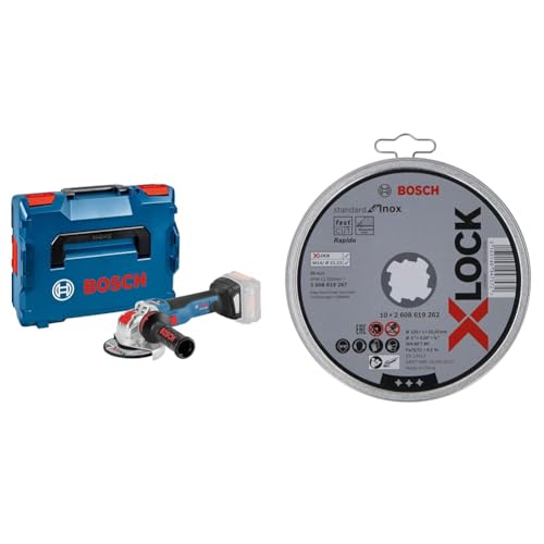 Bosch Professional 18V Akku Winkelschleifer GWX 18V-10 SC (mit X-LOCK-Aufnahme,Scheiben-Ø: 125mm, in L-BOXX) + x10 X-LOCK gerade Trennscheibe Standard (für Inox Ø125 mm, Dicke:1 mm) von Bosch Professional