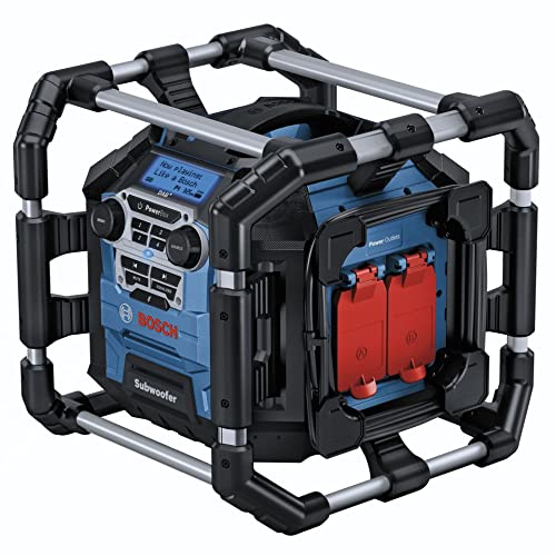 Bosch Professional 18V System Akku Baustellenradio GPB 18V-5 SC (Empfang über DAB+, Bluetooth, FM und AUX, inkl. AUX Kabel, 2x Batterie (AA)) von Bosch Professional