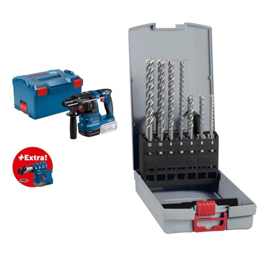 Bosch Professional 18V System Akku-Bohrhammer GBH 18V-22 (inkl. GDE 18V-12, in L-BOXX) + 7x PRO SDS plus-5X Hammerbohrer-Set (für Beton, Kalk- und Sandsteine, Ø 5-12 mm) von Bosch Professional