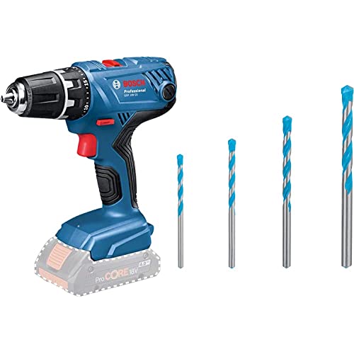 Bosch Professional 18V System Akku Bohrschrauber GSR 18V-21 (ohne Akkus und Ladegerät, im Karton) + 4x Expert CYL-9 MultiConstruction Bohrer Set (für Beton, Ø 4-8 mm, Zubehör) von Bosch Professional