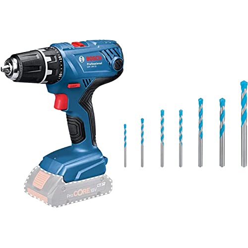 Bosch Professional 18V System Akku Bohrschrauber GSR 18V-21 (ohne Akkus und Ladegerät, im Karton) + 7x Expert CYL-9 MultiConstruction Bohrer Set (für Beton, Ø 4-12 mm, Zubehör) von Bosch Professional