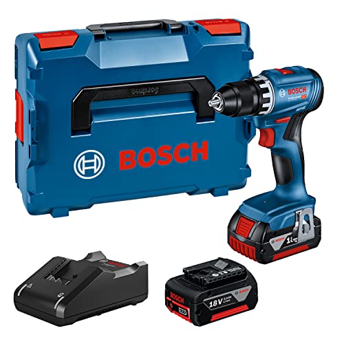 Bosch Professional 18V System Akku-Bohrschrauber GSR 18V-45 (Drehzahl 1.900 min⁻¹, 2 x Akkus 3, 0 Ah, Ladegerät GAL 18V-40, in L-BOXX), 06019K3204, Blue von Bosch Professional