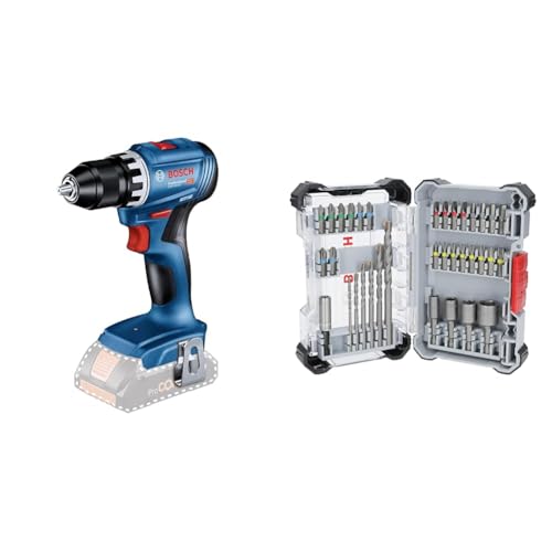 Bosch Professional 18V System Akku Bohrschrauber GSR 18V-45 (Drehzahl 1.900 min⁻¹, ohne Akku/Ladegerät) + 35x Extra Hard Schrauberbit‑ und CYL-3 Bohrer-Set, 35‑tlg. (197 x 110,5 mm) von Bosch Professional