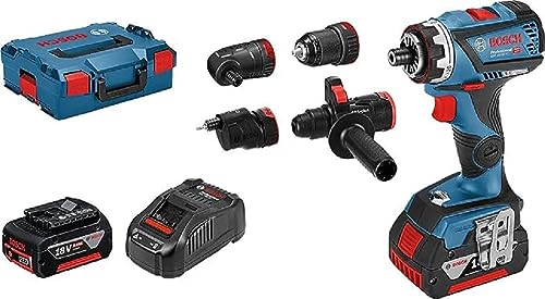 Bosch Professional 18V System Akku Bohrschrauber GSR 18V-60 FC (inkl. Akku, Ladegerät, 4 FlexiClick Aufsätzen, in L-BOXX) + 40tlg. Schrauberbit-Set (Zubehör Bohrschrauber und Schraubendreher) von Bosch Professional