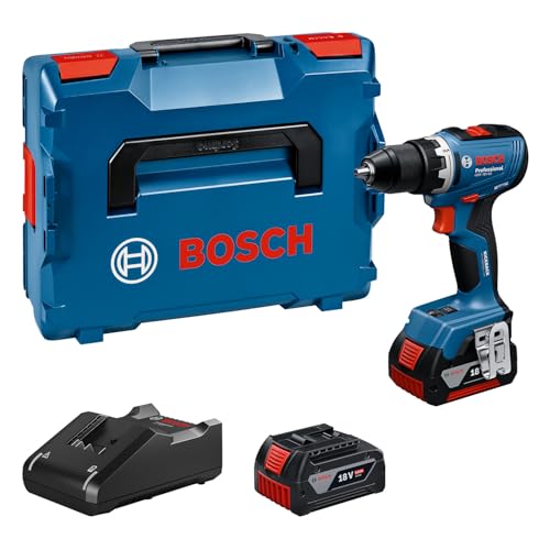 Bosch Professional 18V System Akku-Bohrschrauber GSR 18V-65 (bürstenloser Motor, Kopflänge 166, inkl 2x Akku GBA 18V 5.0Ah, Ladegerät GAL 18V-40, L-BOXX) von Bosch Professional
