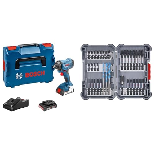 Bosch Professional 18V System Akku Drehschlagschrauber GDR 18V-160 (2x 2.0Ah Akkus und Ladegerät, L-BOXX) + 35-tlg. PRO Impact Mixed Set, Amazon Exclusiv (für Beton, Weiche Fliesen, 108 x 168 mm) von Bosch Professional