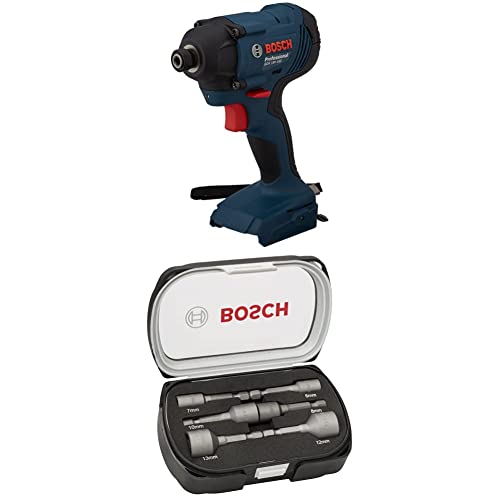 Bosch Professional 18V System Akku Drehschlagschrauber GDR 18V-160 (ohne Akkus und Ladegerät, 1/2 L-BOXX-Einlage Gerät, Karton) + 6tlg. Steckschlüssel-Set für Sechskantschrauben von Bosch Professional