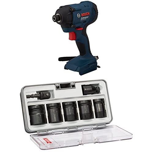 Bosch Professional 18V System Akku Drehschlagschrauber GDR 18V-160 (ohne Akkus und Ladegerät, 1/2 L-BOXX-Einlage Gerät, Karton) + 7tlg. Steckschlüsseleinsätze-Set für Sechskantschrauben von Bosch Professional