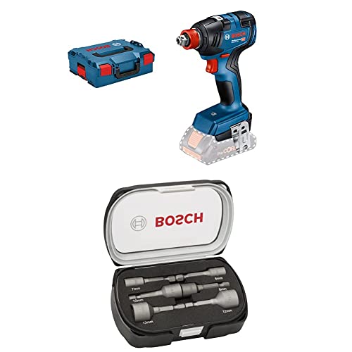 Bosch Professional 18V System Akku Drehschlagschrauber GDX 18V-200 (max. Drehmoment 200 Nm, ohne Akkus und Ladegerät, in L-BOXX 136) + 6tlg. Steckschlüssel-Set für Sechskantschrauben von Bosch Professional