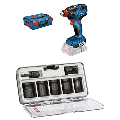 Bosch Professional 18V System Akku Drehschlagschrauber GDX 18V-200 (max. Drehmoment 200 Nm, ohne Akkus und Ladegerät, in L-BOXX 136) + 7tlg. Steckschlüsseleinsätze-Set für Sechskantschrauben von Bosch Professional