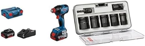 Bosch Professional 18V System Akku-Drehschlagschrauber GDX 18V-210 C (2 x Akku GBA 18V 5.0Ah, Schnellladegerät GAL 18V-40, in L-BOXX 136) + 7tlg. Steckschlüsseleinsätze-Set für Sechskantschrauben von Bosch Professional