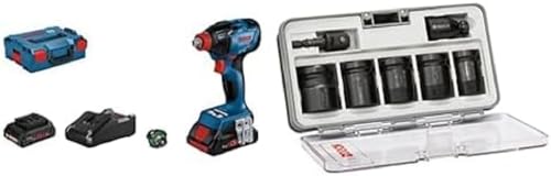 Bosch Professional 18V System Akku-Drehschlagschrauber GDX 18V-210 C (inkl. 1 x Bluetooth Modul, 2 x Akkus, Schnellladegerät, in L-BOXX 136) + 7tlg. Steckschlüsseleinsätze-Set für Sechskantschrauben von Bosch Professional