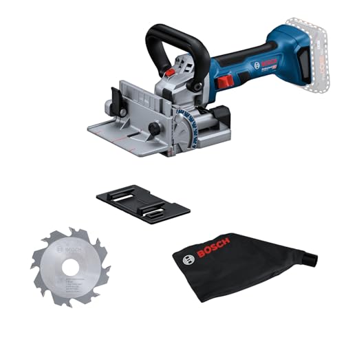 Bosch Professional 18V System Akku-Flachdübelfräse GFF 18V-22 (inkl. Scheibenfräser Ø 105 mm, Staubbeutel, Anklippscheibe, Zweilochmutterndreher, ohne Akku/Ladegerät) von Bosch Professional
