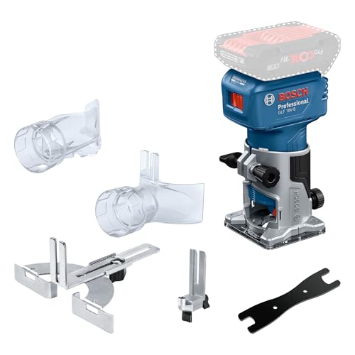 Bosch Professional 18V System Akku-Kantenfräse GLF 18V-8 (inkl. Parallelanschl., Saugadapter Oberflächenfr. & Kantenfr., Rollenführung bündiges Schneiden, 8mm-Spannz., Spannschl., o. Akku/Ladeger.) von Bosch Professional