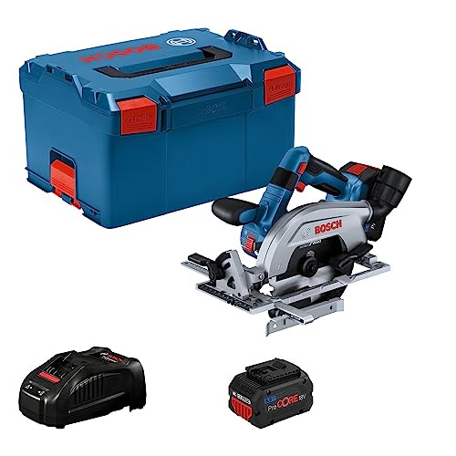 Bosch Professional 18V System Akku Kreissäge GKS 18V 57-2 L (Sägeblatt links, bürstenloser Motor, inkl.1x Kreissägeblatt, 2x ProCORE 5.5Ah Akku, Ladegerät, L-BOXX) von Bosch Professional