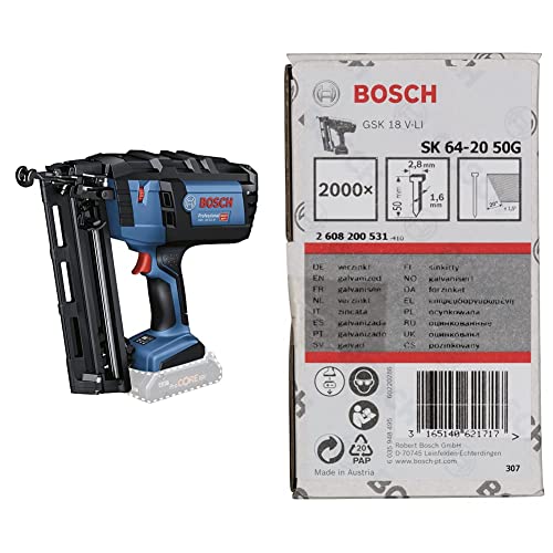 Bosch Professional 18V System Akku-Nagler GNH 18V-64 M (max. Nagel-Ø 1,6 mm, Nagellänge 64 mm, ohne Akkus und Ladegerät, im Karton) + 2000x Senkkopf-Stift SK64 20G, 50 mm von Bosch Professional