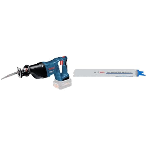 Bosch Professional 18V System Akku Säbelsäge GSA 18 V-LI (ohne Akku/Ladegerät) + 2x PRO Medium-Thick Metal S1137BEF precise Säbelsägeblatt (für Rohre und Profile aus MetallLänge 225 mm) von Bosch Professional