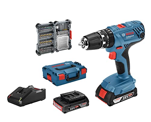 Bosch Professional 18V System Akku Schlagbohrschrauber GSB 18V-21 (inkl. 2x2,0 Ah Akku, 40tlg. Zubehör Set, in L-BOXX) - Amazon Exclusive Set von Bosch Professional