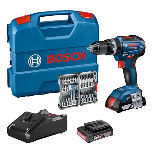 Bosch Professional 18V System Akku Schlagbohrschrauber GSB 18V-55 (max. Drehmoment 55 Nm, inkl. 2x2,0 Ah Akku + Ladegerät, 35tlg. Impact Zubehör Set, in L-Case) - Amazon Exclusive Set von Bosch Professional