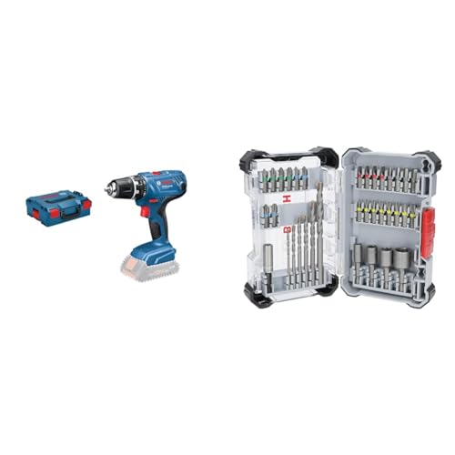 Bosch Professional 18V System Akku Schlagbohrschrauber GSR 18V-21 (inkl. L-BOXX, ohne Akku/Ladegerät) + 35x Extra Hard Schrauberbit‑ und CYL-3 Bohrer-Set, 35‑tlg. (197 x 110,5 mm) von Bosch Professional