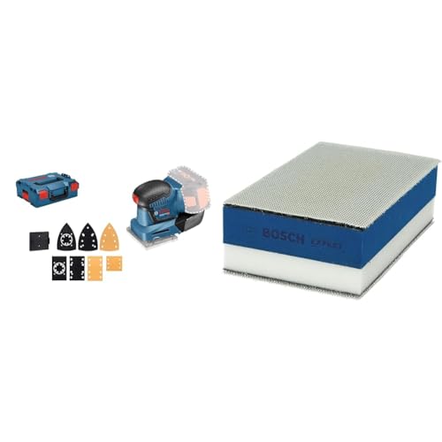 Bosch Professional 18V System Akku Schwingschleifer GSS 18V-10 (Schwingkreis-Ø: 1,6 mm, 3 Platten unterschiedliche Formate, ohne Akkus & Ladegerät, in L-BOXX) + 1x Expert Dual Density Handschleifblock von Bosch Professional