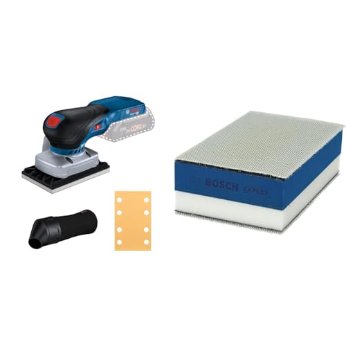 Bosch Professional 18V System Akku-Schwingschleifer GSS 18V-13 (bürstenloser Motor, inkl. Staubbeutel, 1 x Grundplatte, 1 x Schleifblatt) + 1x Expert Dual Density Handschleifblock von Bosch