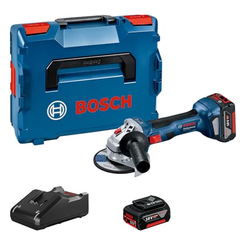 Bosch Professional 18V System Akku Winkelschleifer GWS 18V-7 (inkl. 2x 4.0Ah Akku, GAL 18V-40, Zusatzhandgriff, Aufnahmeflansch, Schutzhaube, Spannmutter, Zweilochschlüssel, Einlage, L-BOXX) von Bosch Professional