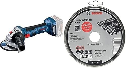 Bosch Professional 18V System Akku Winkelschleifer GWS 18V-7 (Ø 125mm, ohne Akkus & Ladegerät, im Karton) + 10x Trennscheibe Standard für Inox Rapido WA 60 T BF (für Edelstahl, Ø 125 mm, Zubehör) von Bosch Professional