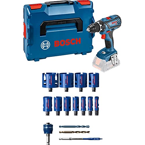 Bosch Professional 18V System Akkuschrauber GSR 18V-28 (ohne Akku und Ladegerät, in L-BOXX) + 15 tlg. Expert Construction Material Lochsäge Set (für Weichholz, Ø 20-76 mm, Zubehör Bohrmaschine) von Bosch Professional