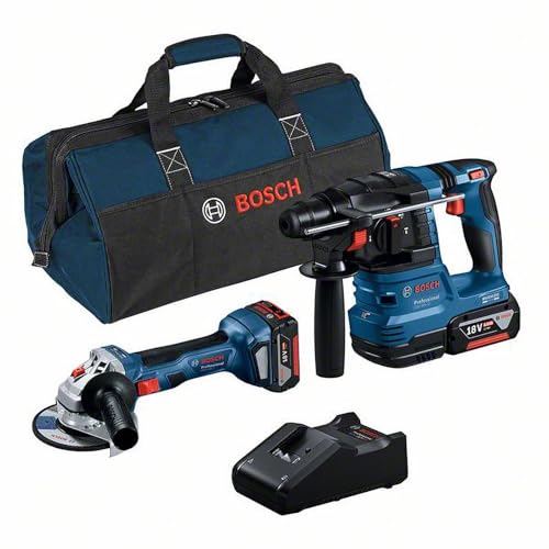 Bosch Professional 18V System Combo Kit: Winkelschleifer GWS 18V-7 + GBH 18V-22 (inkl. 2x 4.0Ah Akku, Schnellladegerät GAL 18V-40, Werkzeugtasche) von Bosch Professional