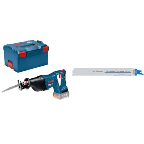 Bosch Professional 18V System Cordless Reciprocating Saw GSA 18 V-LI + 2X PRO Medium-Thick Metal S1137BEF Precise Reciprocating Saw Blade (Metal Pipes & Profiles, Non-Ferrous Metals, 225 mm) von Bosch Professional