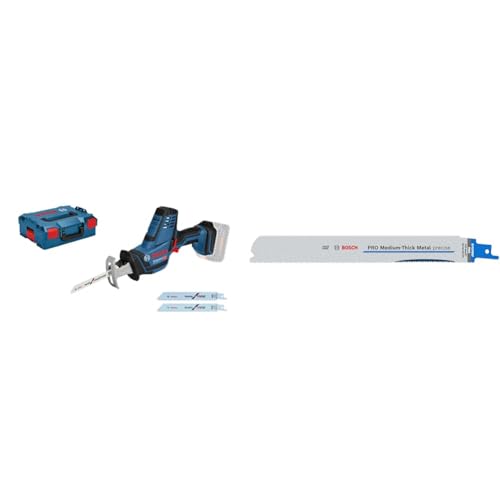 Bosch Professional 18V System Cordless Reciprocating Saw GSA 18 V-LI C + 2X PRO Medium-Thick Metal S1137BEF Precise Reciprocating Saw Blade (Metal Pipes & Profiles, Non-Ferrous Metals, 225 mm) von Bosch Professional