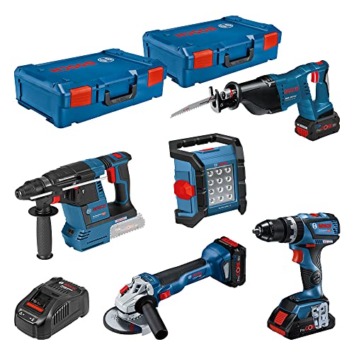 Bosch Professional 18V System Set: XL-BOXX 1 (GSB 18V-60 C, GSA 18V-LI, GLI 18V-1200 C, 1x ProCORE18V 4.0 Ah Akku, Ladegerät GAL 1880 CV); XL-BOXX 2 (GWS 18V-10, GBH 18V-26, 2x ProCORE18V 8.0 Ah Akku) von Bosch Professional