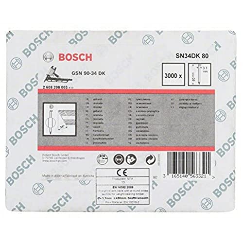 Bosch Professional 3000x D-Kopf Streifennagel SN34DK 80 (34°, harzbeschichtet, 3.1 mm, 80 mm, blank, glatt, Zubehör für Nagelpistolen, Druckluftnagler) von Bosch Accessories