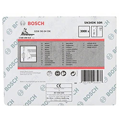Bosch Professional 3000x D-Kopf Streifennagel SN34DK 50R (34°, harzbeschichtet, 2.8 mm, 50 mm, gerillt, blank, Zubehör für Nagelpistolen, Druckluftnagler) von Bosch Accessories