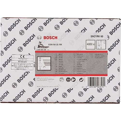 Bosch Professional 4000x Rundkopf-Streifennägel 21° SN21RK 60 (2.8 mm, 60 mm, gehartzt, blank, glatt, Zubehör für Nagelpistolen, Druckluftnagler) von Bosch Accessories