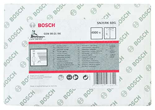 Bosch Professional 4000x Rundkopf-Streifennägel 21° SN21RK 60G (2.8 mm, 60 mm, gehartzt, verzinkt, glatt, Zubehör für Nagelpistolen, Druckluftnagler) von Bosch Accessories