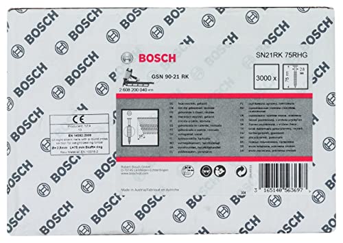 Bosch Professional 4000x Rundkopf-Streifennägel 21° SN21RK 75RHG (2.8 mm, 75 mm, gehartzt, feuerverzinkt, gerillt, Zubehör für Nagelpistolen, Druckluftnagler) von Bosch Accessories
