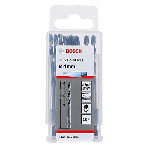 Bosch Professional 10 Stück PointTeQ Sechskantbohrer (für Metall, Ø: 4 mm, Arbeitslänge: 43 mm, Gesamtlänge: 83 mm, ¼"-Sechskantschaft, Zubehör für Schlagschrauber und Bohrschrauber) von Bosch Accessories