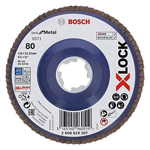 Bosch Professional gerade Fächerschleifscheibe Best (für Metall, X-LOCK, X571, Ø115 mm, Körnung K80, BohrungsØ 22,23mm) von Bosch Accessories