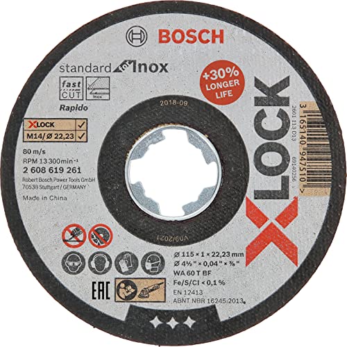 Bosch Professional 10 Stück gerade Trennscheibe Standard (für Inox, X-LOCK, Ø115 mm, BohrungsØ: 22,23 mm, Dicke:1 mm) von Bosch Professional