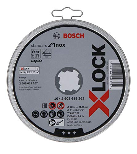 Bosch Professional 10 Stück gerade Trennscheibe Standard (für Inox, X-LOCK, Ø125 mm, BohrungsØ: 22,23 mm, Dicke:1 mm) von Bosch Professional