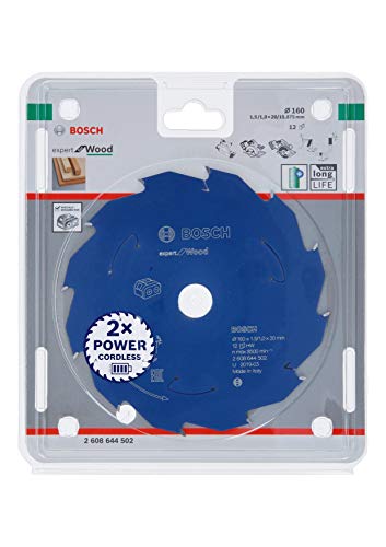 Bosch Professional 1x Kreissägeblatt Expert for Wood (Holz, Sägeblatt Ø 160 x 20 x 1,5 mm, 12 Zähne, Zubehör Akku Kreissäge) von Bosch