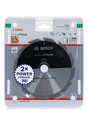Bosch Professional 1x Kreissägeblatt Standard for Wood (Holz, Sägeblatt Ø 160 x 20 x 1,5 mm, 12 Zähne, Zubehör Akku Kreissäge) von Bosch Accessories