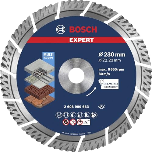 Bosch 1x EXPERT MultiMaterial Diamanttrennscheiben (für Beton, Stahlbeton, Ø 230 mm, Professional Zubehör Großer Winkelschleifer) von Bosch