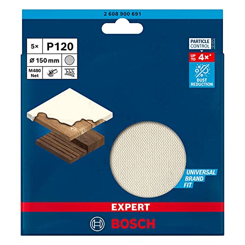 Bosch Accessories 5x Expert M480 Schleifnetz (für Hartholz, Farbe auf Holz, Ø 150 mm, Körnung 120, Zubehör Exzenterschleifer) von Bosch Professional