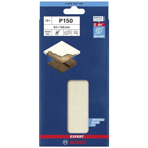 Bosch Professional 10x Expert M480 Schleifnetz (für Hartholz, Farbe auf Holz, 93x186 mm, Körnung 150, Zubehör Schwingschleifer) von Bosch Accessories