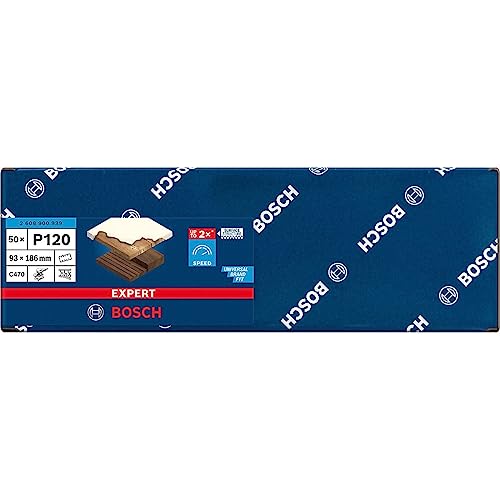 Bosch Accessories 50x Schleifpapier Expert C470 mit 8 Löchern (für Hartholz, Farbe auf Holz, 93x186 mm, Körnung 120, Zubehör Schwingschleifer) von Bosch Accessories